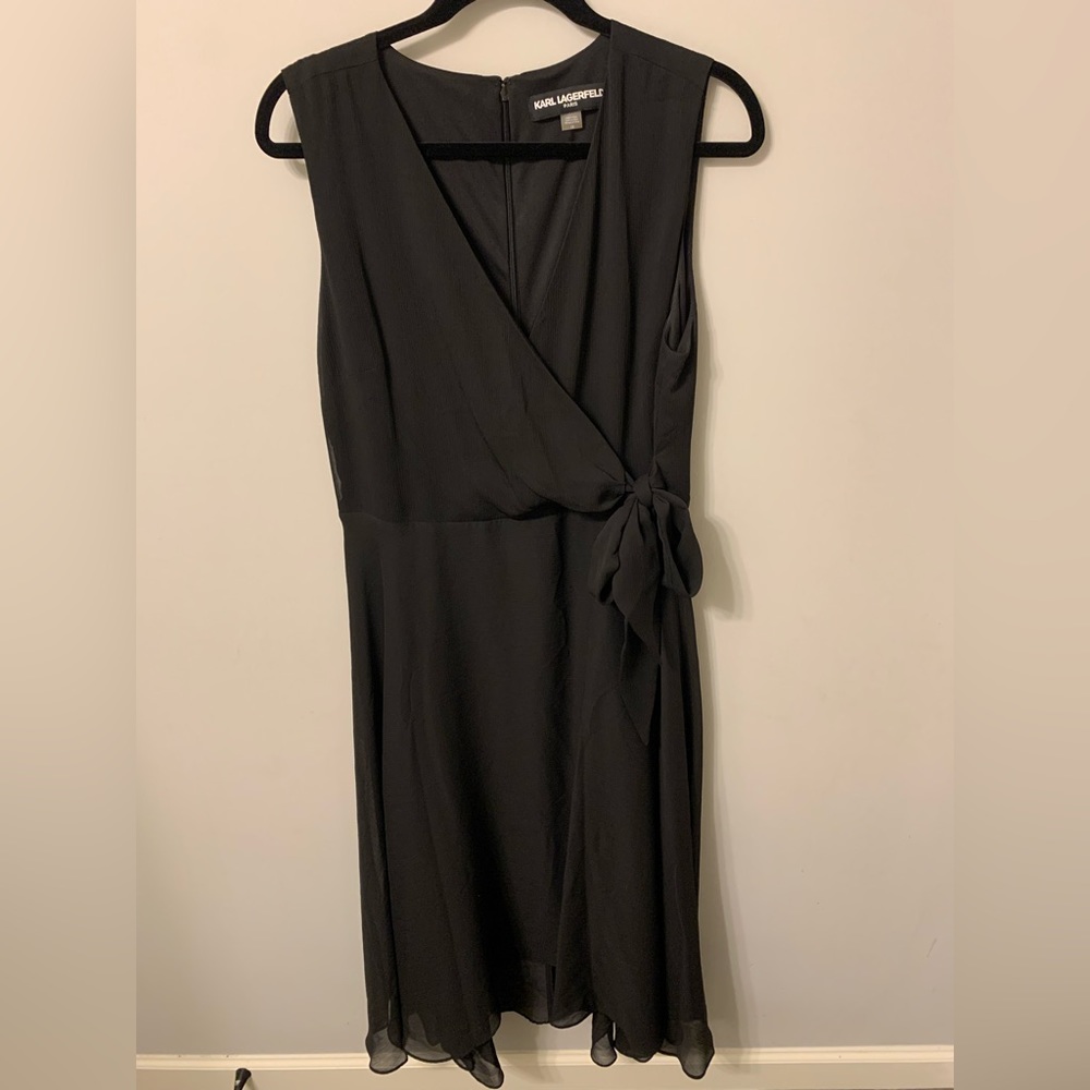 Karl Lagerfeld Black Faux Wrap Midi Dress - Size 12
